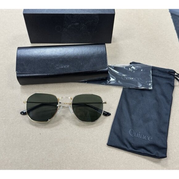 Quince Leighton Polarized Sunglasses Gold Stainless Steel Frame/Green Lens Hex